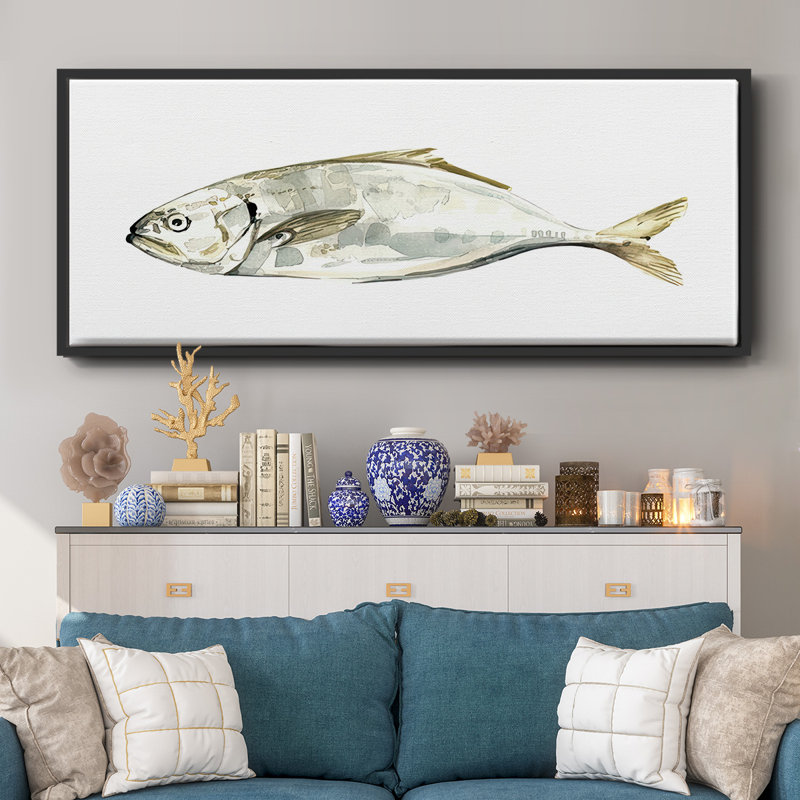 Silver Fish IV- Framed Canvas, 20" H x 50" W