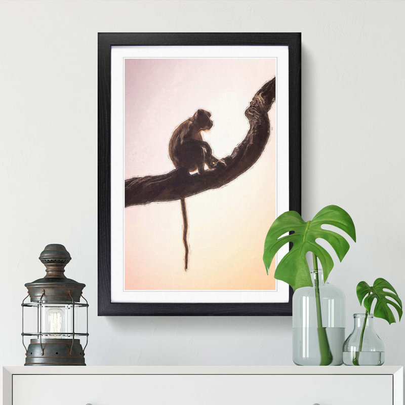 Long-Tailed Macaque Monkey in Abstract - Picture Frame Graphic Art Print, Black, 50cm H x 35cm W x 2cm D