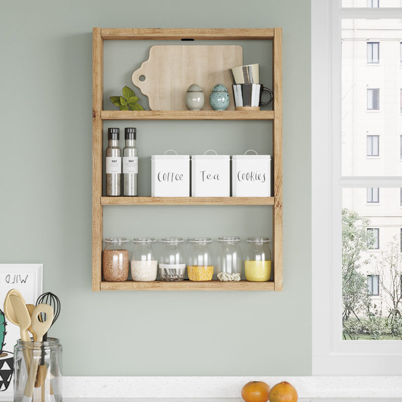 Étagère murale rustique, pin atlantique, 17,0 x 23,6 x 3,5 pouces | 100% panneau de particules enduit de mélamine, épaisseur: 0,7 pouce | Nombreuses tablettes pour un rangement et une présentation élégants | Parfait pour la décoration intérieure, le salon ou l'organisation de bureau