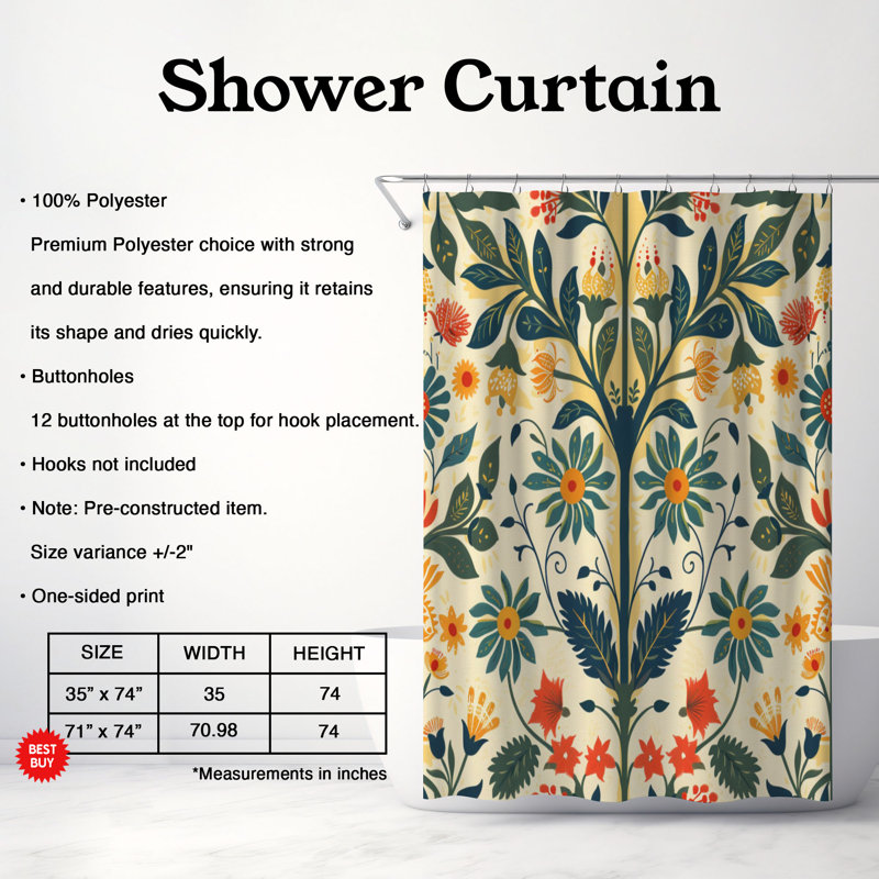 Rideau de douche Folk Spring - Premium, H 74 po x l 71 po