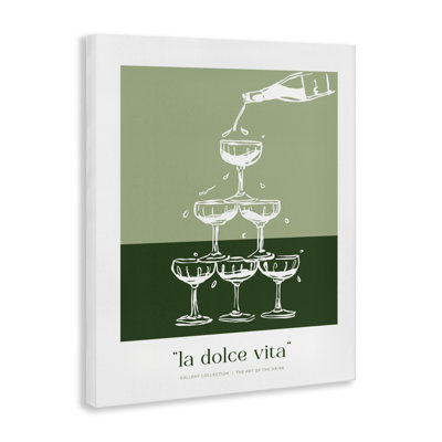 Toile verte avec tour de champagne, design par lettré et doublé