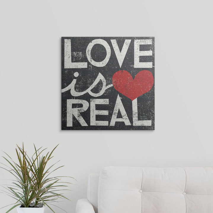 «Love Is Real Square» par William, art textuel, H 20 po x l 20 po x P 1,5 po, Toile