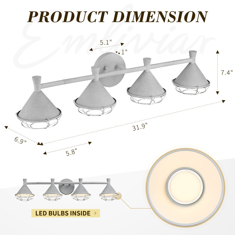 Éclairage de salle de bain à 4 lumières DEL en acier à intensité variable à 5 modes de couleurs, Gris