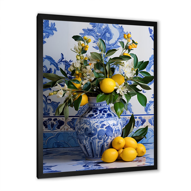 Carreaux grecs nature morte cuisine III - Boho Pottery, art mural, H 44 po x l 34 po x P 1,5 po, Cadre photo noir simple