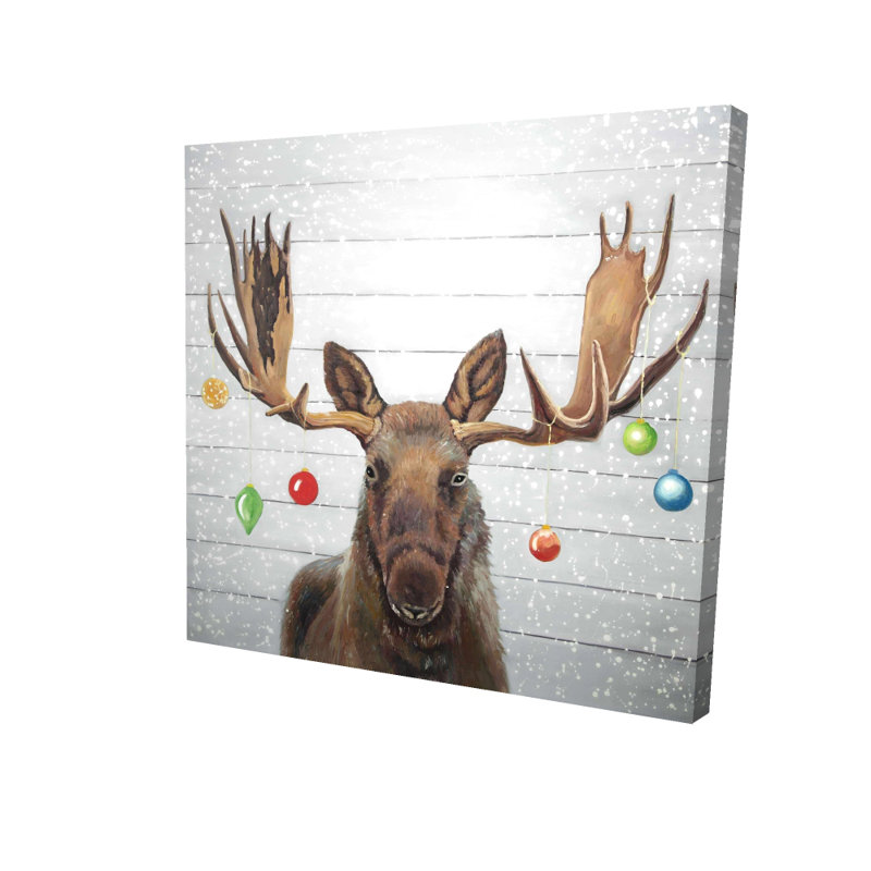 Brown Moose Christmas Balls Canvas - Home Decor Wall Art