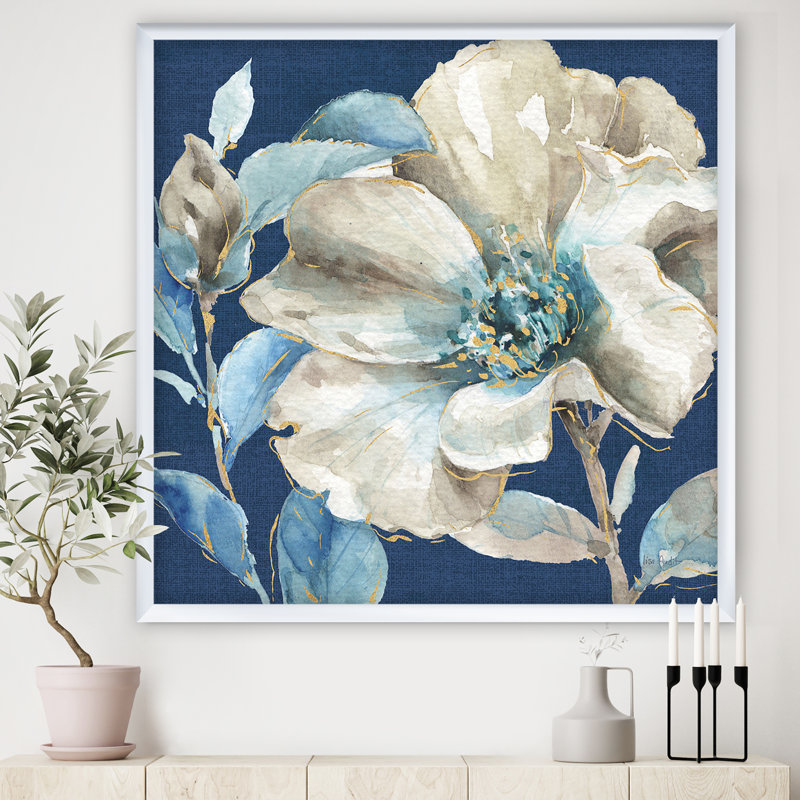 Indigold Watercolor Flower I - reproduction d'art sur toile encadrée, Cadre blanc, H 16 po x l 16 po x P 1 po