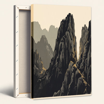 «Layered Mountain Peaks», art mural rétro sur toile monochrome et or
