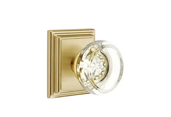 Ensemble de mortaise intérieure Emtek avec rosette Wilshire et bouton de verre Georgetown (LH), Nickel poli