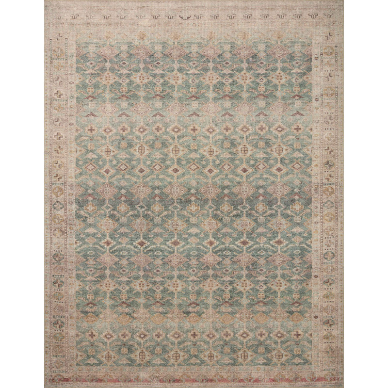 Tapis turquoise / sable Angela Rose x Loloi Aubrey, Rectangle 7 pi 6 po x 9 pi 6 po