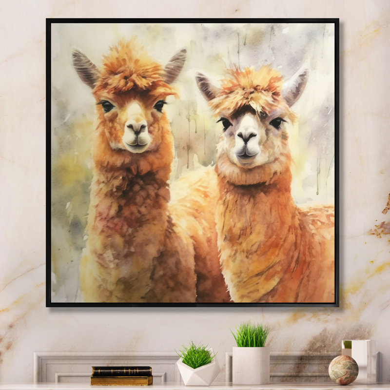 Alpagas gracieux sur toile, H 36 po x l 36 po x P 1,5 po, Cadre flottant noir