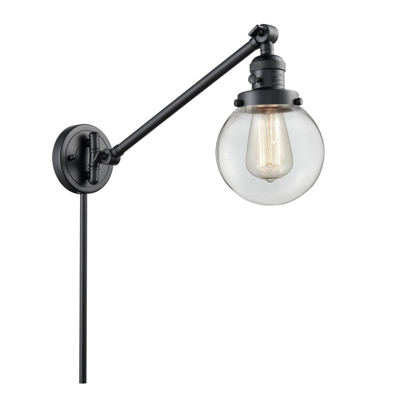 Shauna Swing Arm Sconce, Incandescent, Clear, Matte Black