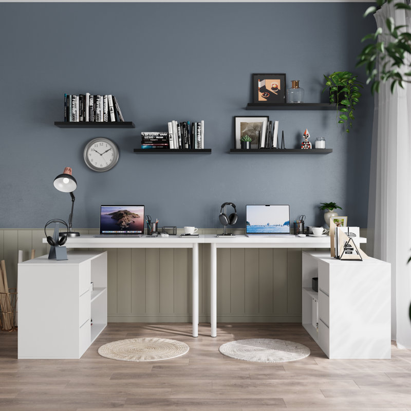 Tables avec tiroirs et tablettes, ensemble de 2, Blanc / blanc