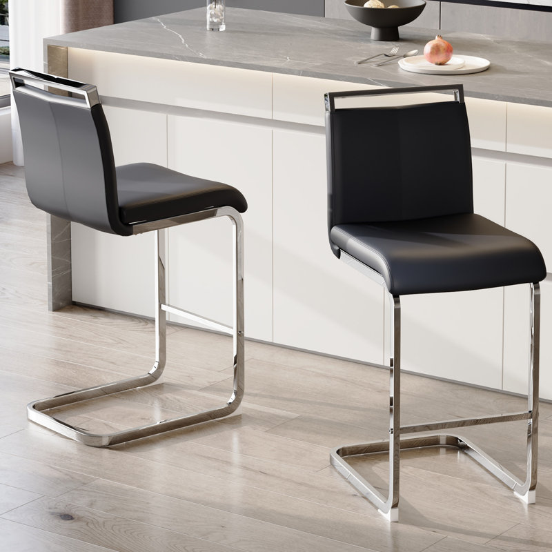 Mikale Upholstered Counter Stool with Metal Frame, Black, 2
