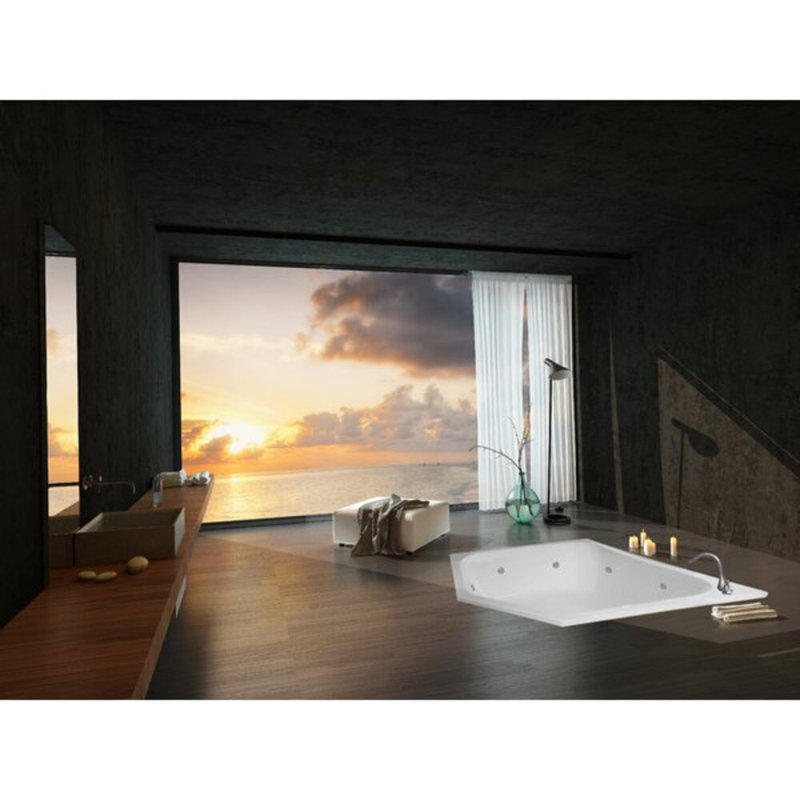 Baignoire d'angle Designer 69 po x 69 po Katarina, Os, Noir mat