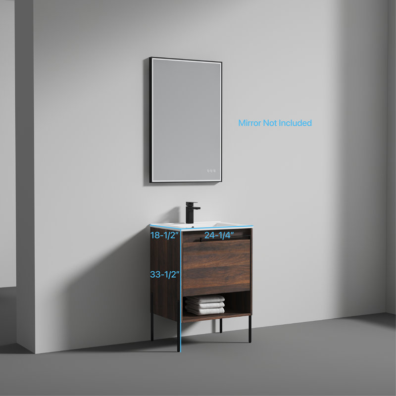 Ensemble de meuble-lavabo simple 24,25 po avec plateau en céramique Choua, Noyer