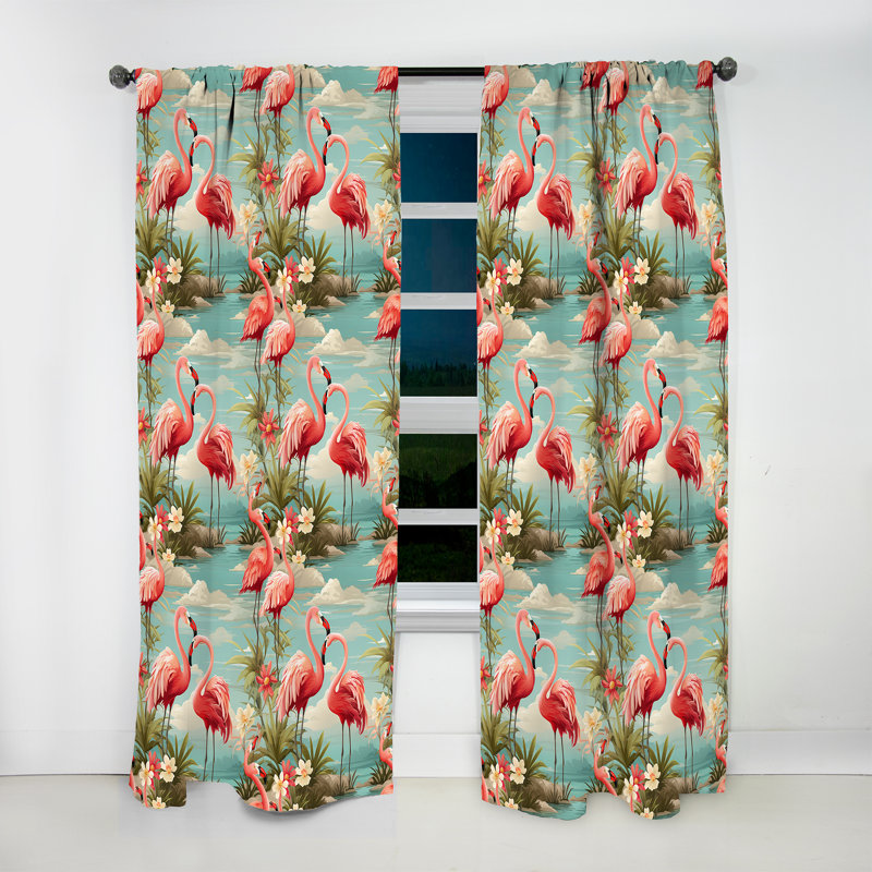 Coastal Flamingo Fusion Coastal Pattern - Floral Curtain - Blackout Curtain - 1 Panels, 52" W x 95" L