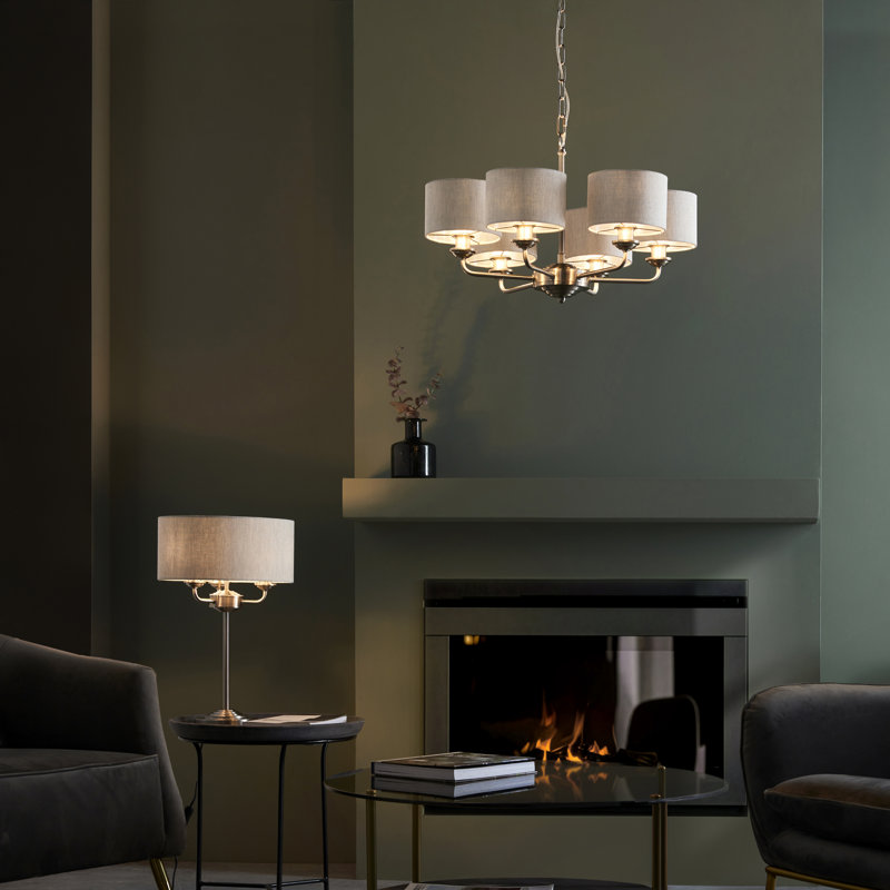 Landover 6 - Light Shaded Chandelier, Brushed Chrome , Natural