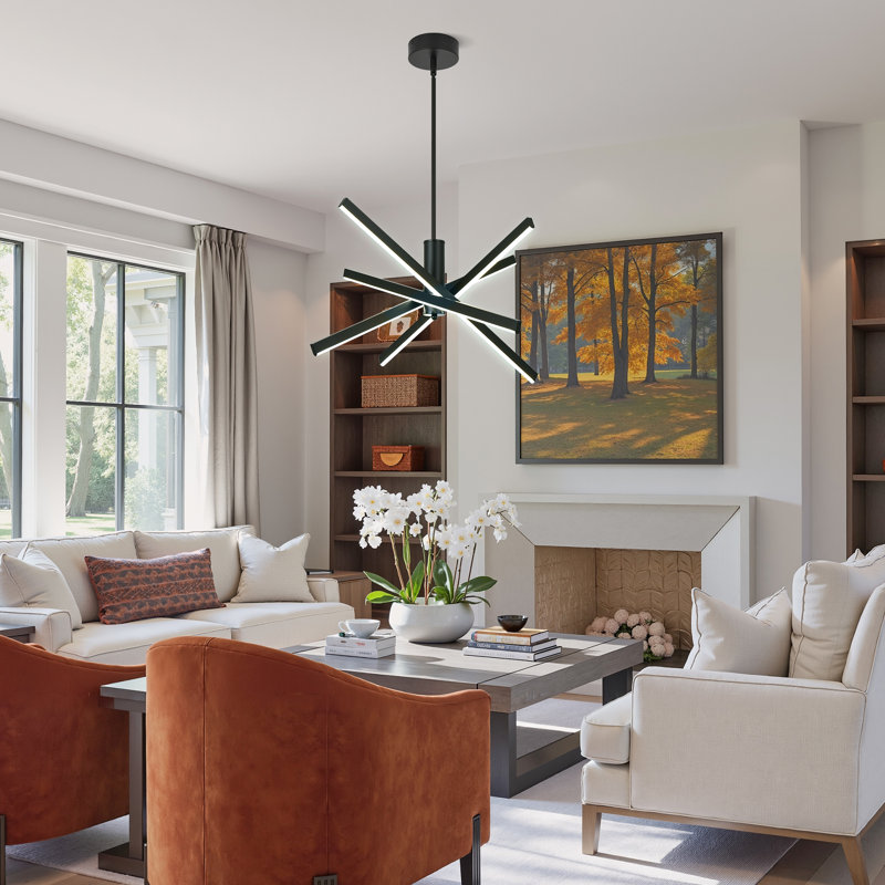 Lustre moderne à 4 lumières avec bras rotatifs, gradation continue, température de couleur réglable et télécommande
