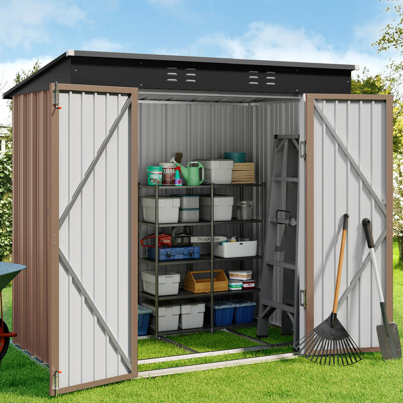 Aiho 6 ft. W X 4 ft. D Galvanized Steel Horizontal Storage Shed, Brown