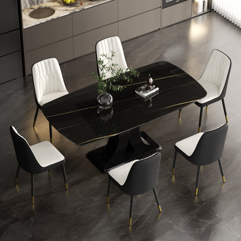 Ensemble repas pour 6 personnes, Blanc / Gris foncé, Noir, 7