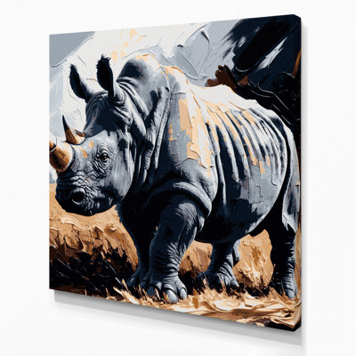 Wildlife Black Rhinoceros Black Canvas Wall Art