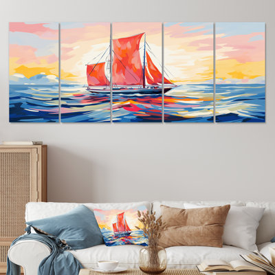 Sunset Sailing Boat III - Boat Sailing 5 Piece Wall Art Set