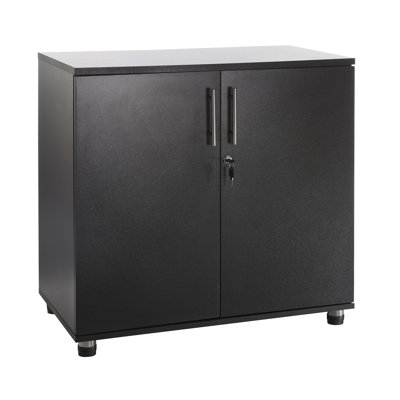 Marjorie Wood Storage Cabinet with Lock, 2 Door Locking File Tool Cabinet Cupboard with Adjustable Shelf