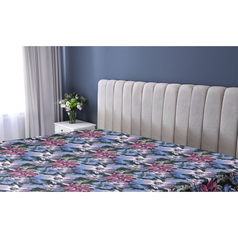 Drap-housse Ambesonne, Vert foncé et lilas / motif floral prune, Drap-housse simple TG