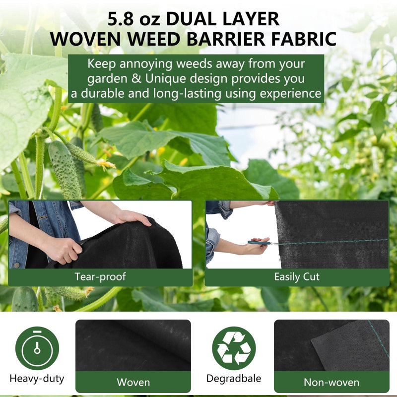 Heavy Duty Weed Membrane – 3' x 300' Garden Weed Control Fabric, 5.8 oz Dual Layer, UV Stabilized Ground Cover for Agriculture & Industrial Use