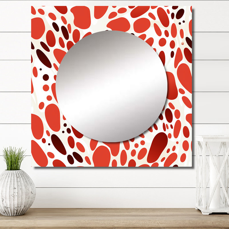 Miroir carré en aluminium rouge et blanc à pois, 36 po x 36 po