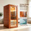 Sauna infrarouge lointain 1 personne en bois d'okoumé africain – Sauna sec intérieur 1020 W 110 V avec panneaux en graphène, chauffe-pieds, chromothérapie et haut-parleurs Bluetooth