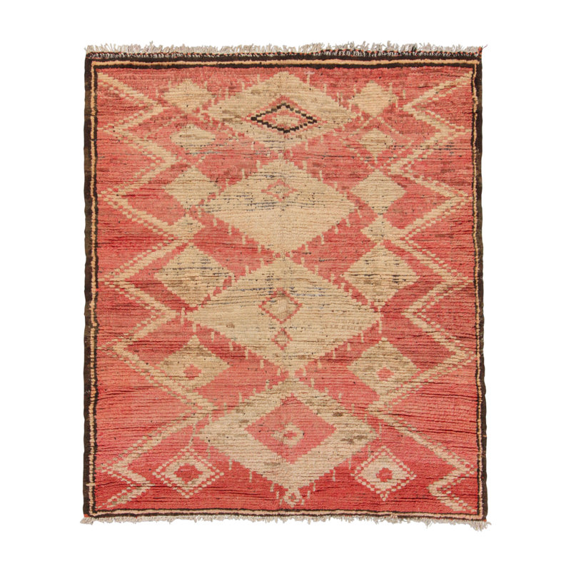 Vintage Moroccan Rug, Pink & Beige With Geometric Patterns - Rug & Kilim