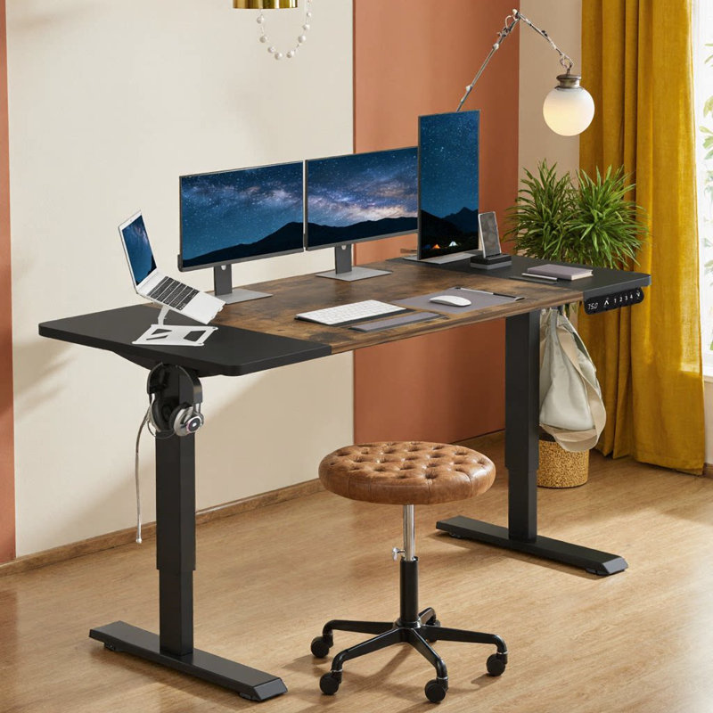Height Adjustable Electric Standing Desk With Splice Board, 4 Memory Presets, Anti-Collision, Brun rustique