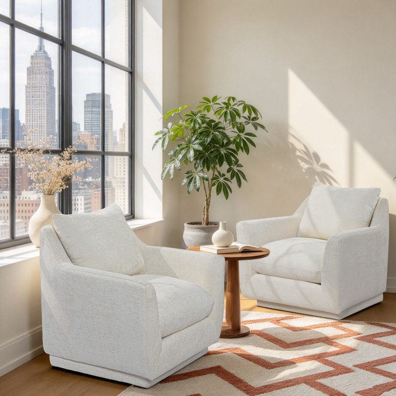 Fauteuil d'appoint rembourré en chenille entièrement pivotant à 360 °, Beige
