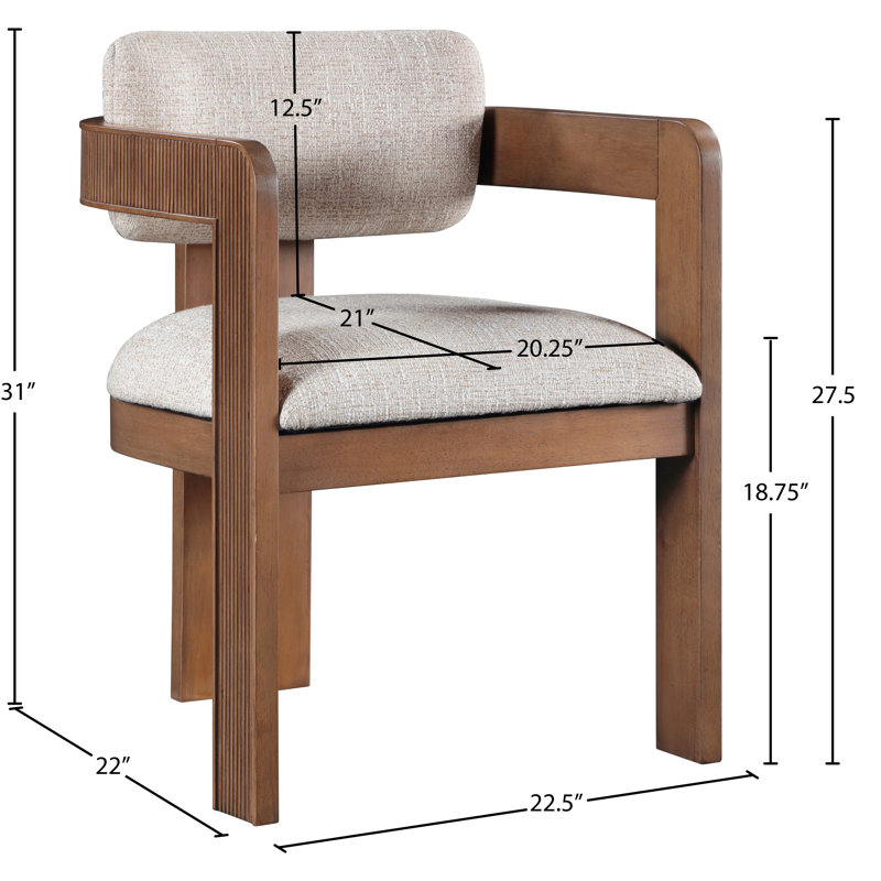 Chaise rembourrée Sacha Frink, Tissu beige texturé en lin, Brun noyer
