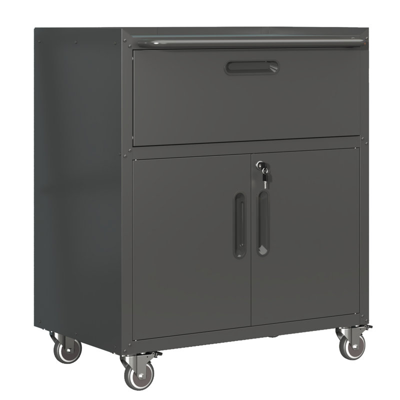 29.5'' W Metal Garage Tool Storage Cabinet on Wheels with 1 Drawer,Black