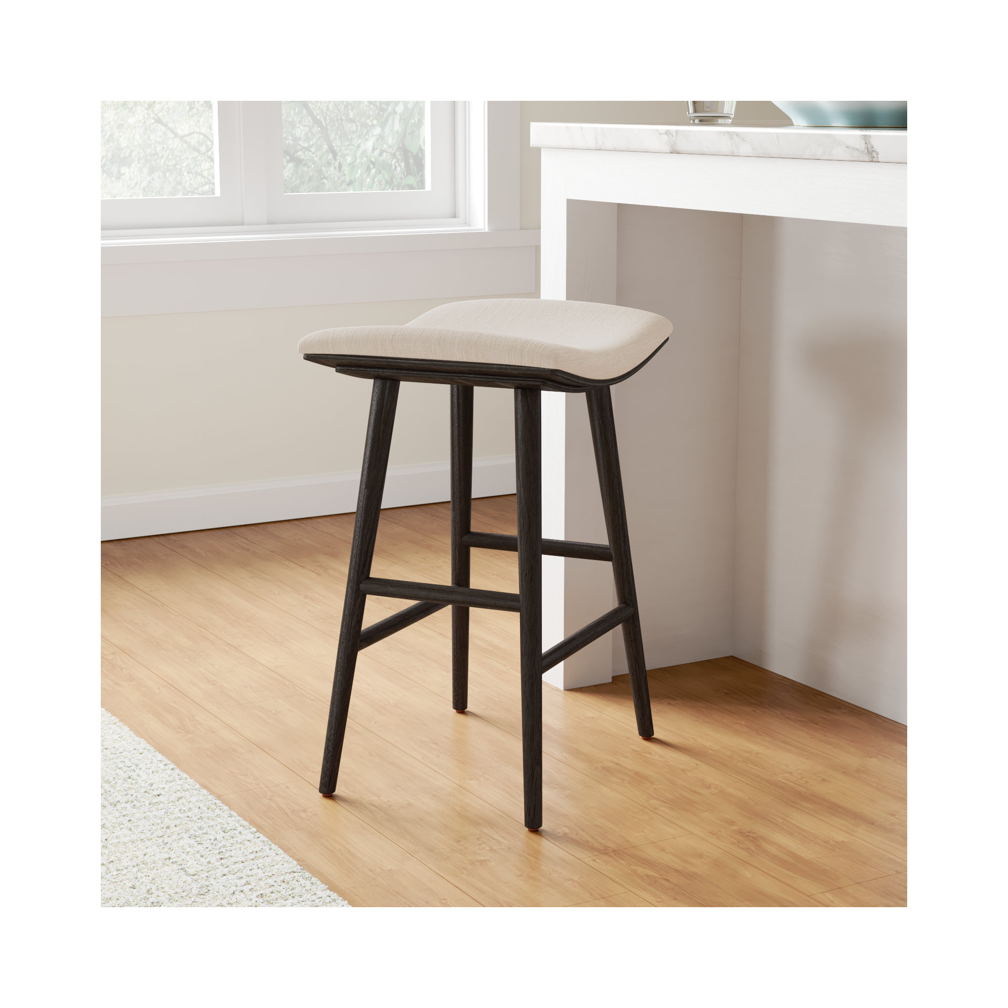 Schaeffer Solid Wood Stool, Counter Stool (26" Seat Height), Rayon/Viscose - Essence Natural/Black Parawood