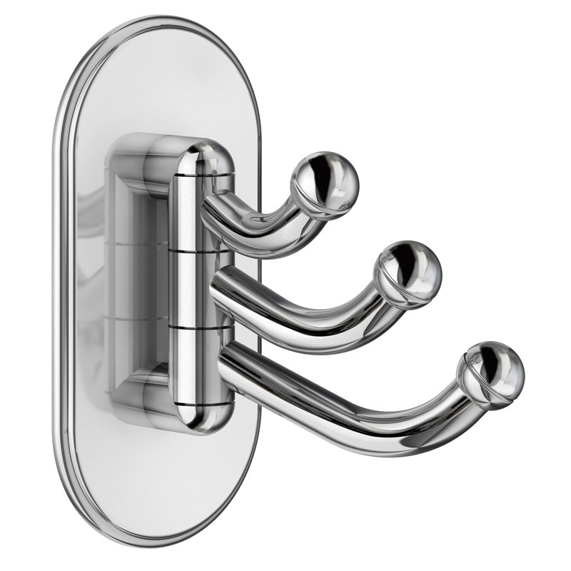 3M Triple Self-Adhesive Wall Mounted Robe Hook, Polished Chrome