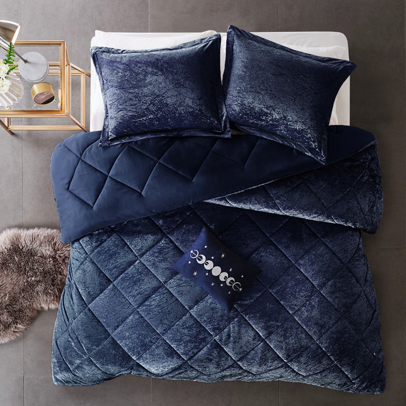 Édredon en velours bleu marine pour très grand / très grand lit - Tissu de luxe, Fer à repasser à vapeur, Marine