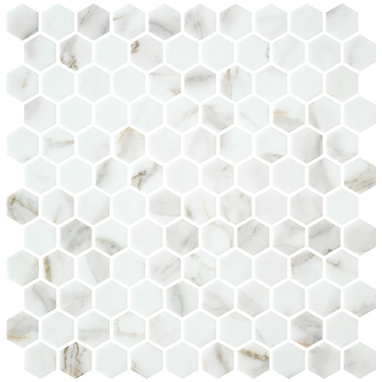 Onix 1.25” X 1.25” Hexagon Athena Matte Glass Marble Look Mosaic