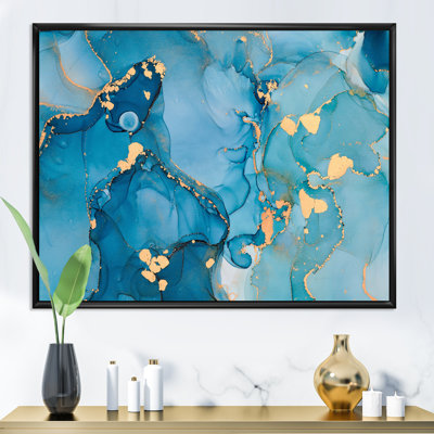 «Blue and Gold Luxury Abstract Fluid Art II», reproduction d'art sur toile moderne