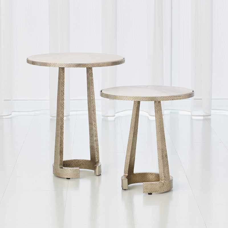 Elegant Florence Round Marble & Bronze C-Table with Storage