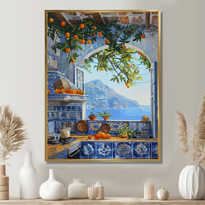 Window View Mediterranean Sea Kitchen Oranges I - Kitchen Wall Art Decor