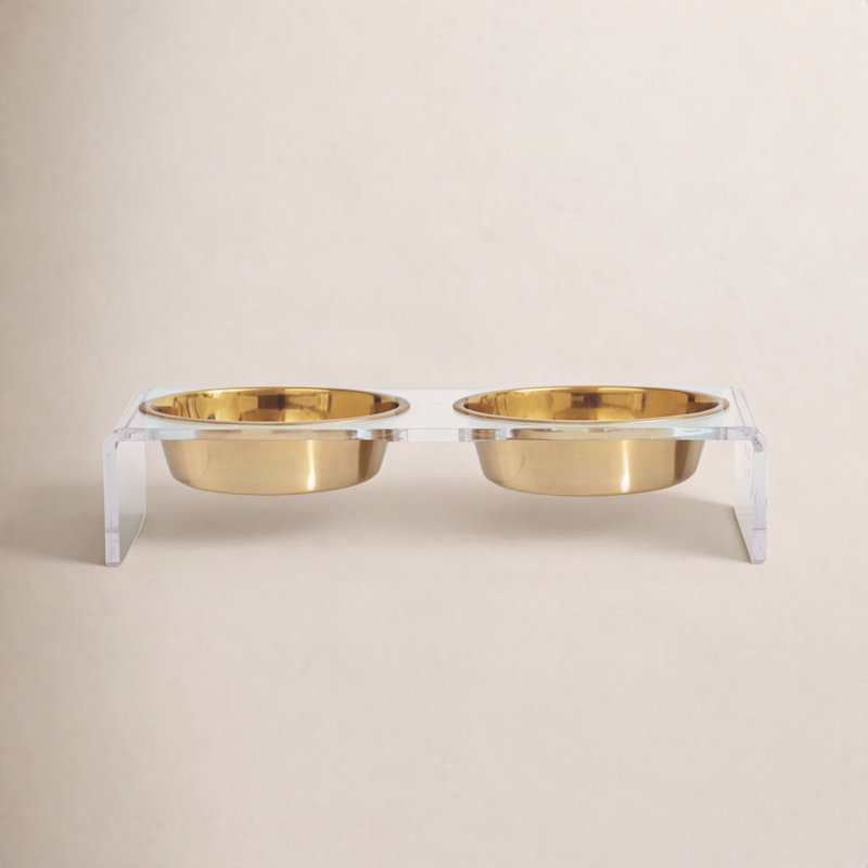 Clear Elevated Feeder with Gold Bowls, 3.5 cups, Gold