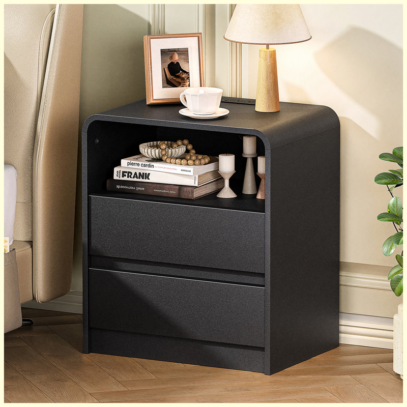 Table de chevet moderne de 25 po de hauteur avec station de charge, table de chevet Mid-Century en bois avec 3 tiroirs et ports USB