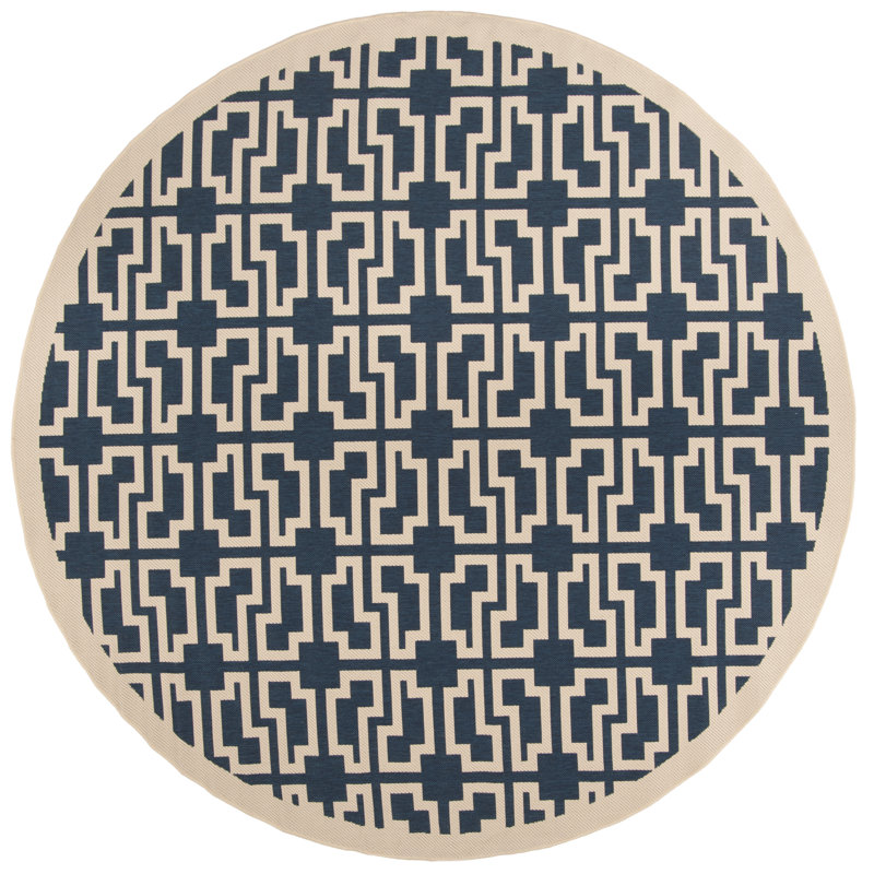 Tapis intérieur / extérieur bleu / beige Arneshia, Rond 7 pi 1 po
