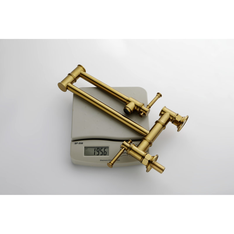 Gold Pot Filler Faucet - Wall Mounted, Brass Material, Double Handle Control Mount, Control, Corrosion