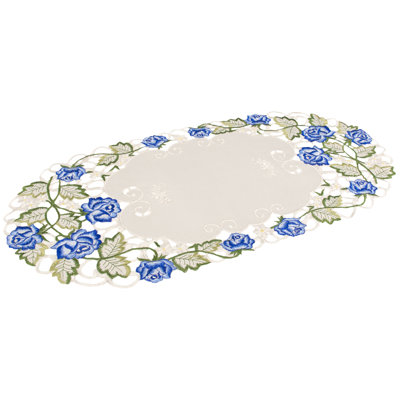 Donneshia Blue Rose Table Runner (12.5"x26")
