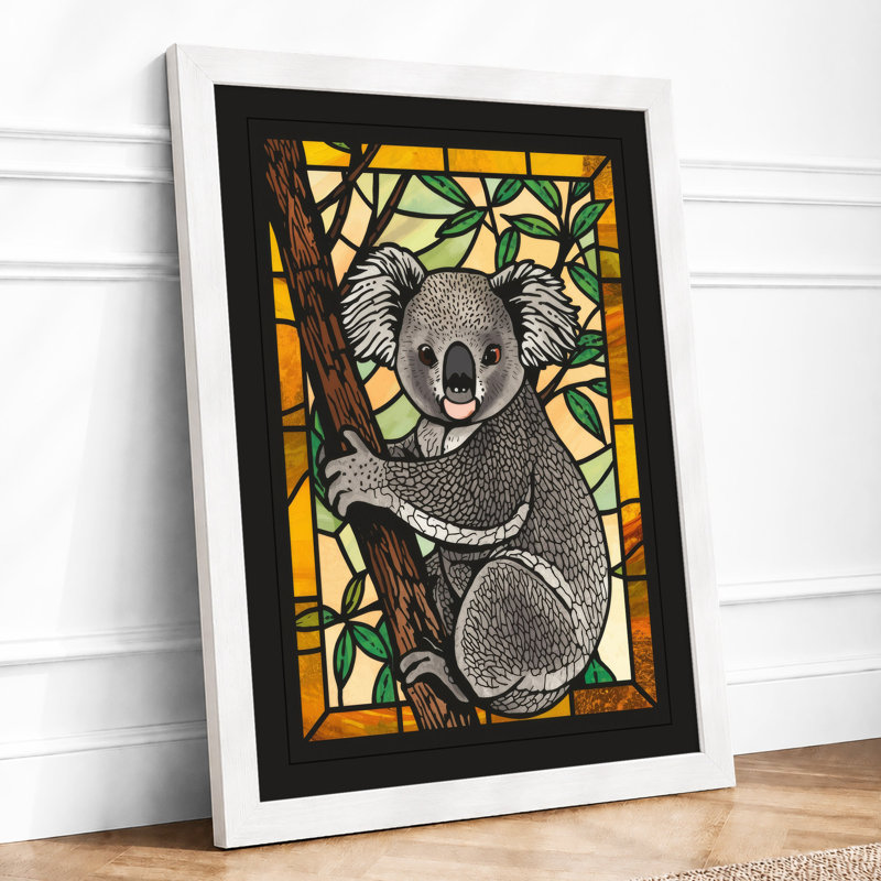 Stained Glass Koala Modern - Framed Print, A4 - 29.7 x 21.0 cm, White