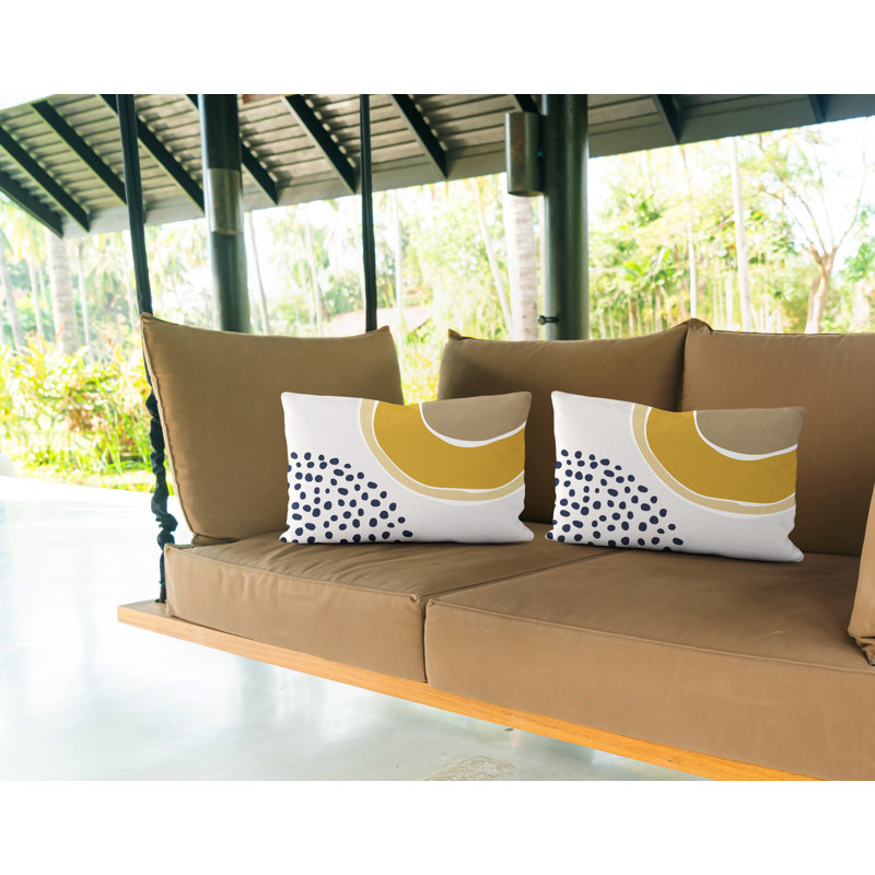 Housse et insert de coussin rectangulaire en polyester pour l'intérieur et l'extérieur, Jaune / bleu marine / beige